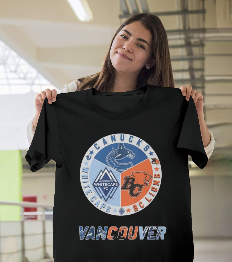 Vancouver Canucks Whitecaps BC Lions Logos Emblem T-Shirt