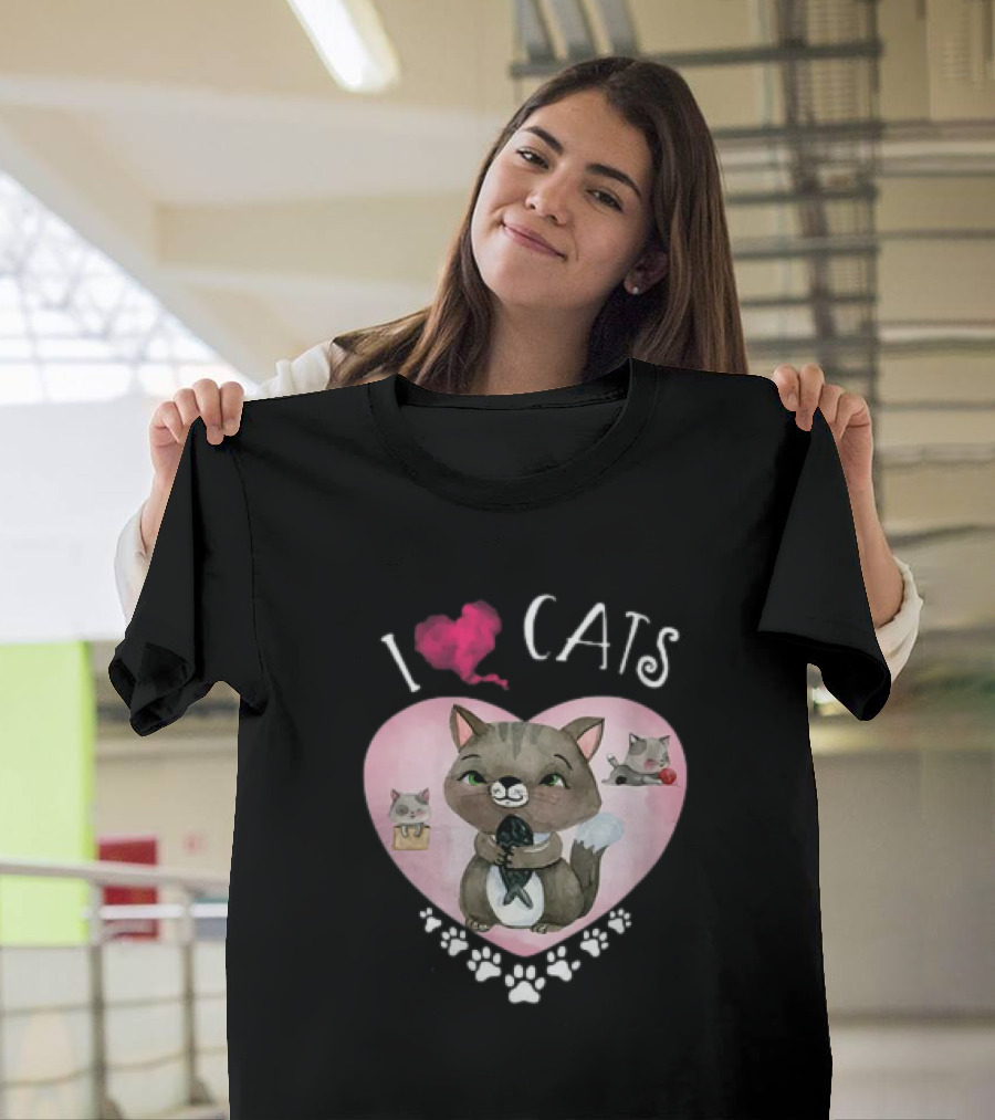 I Love Cats Heart and Paw Prints 365 Womens Cats I Love My Cats T-Shirt