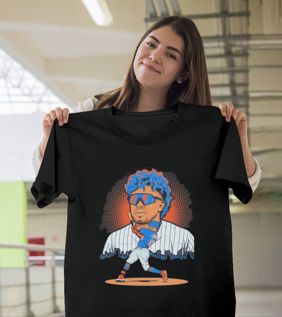 Francisco Lindor Baseball Player Skyline Batting Pose T-Shirt