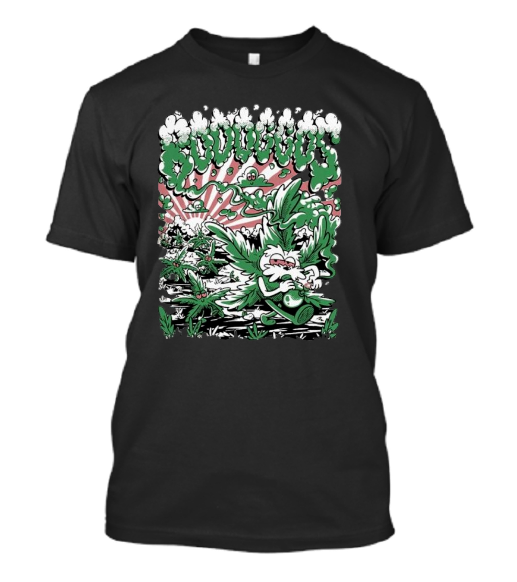 Bodoggos 4-20 Cartoon Dogs With Smoke And Green Leaves T-Shirt