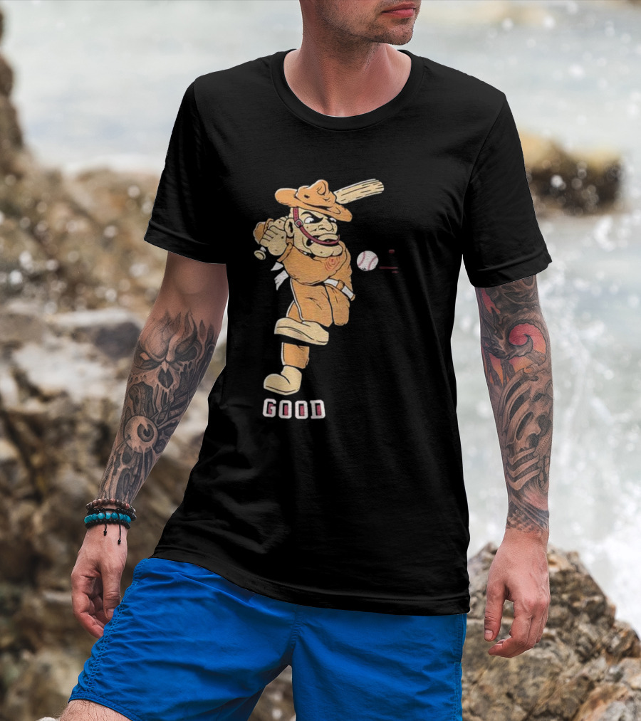 Good Tam Baseball Comic Character Swinging At Pitch T-Shirt
