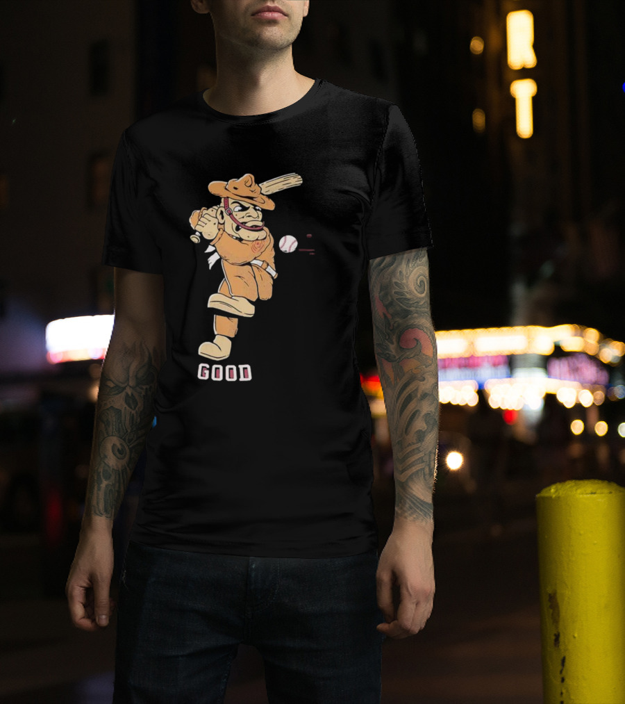 Good Tam Baseball Comic Character Swinging At Pitch T-Shirt