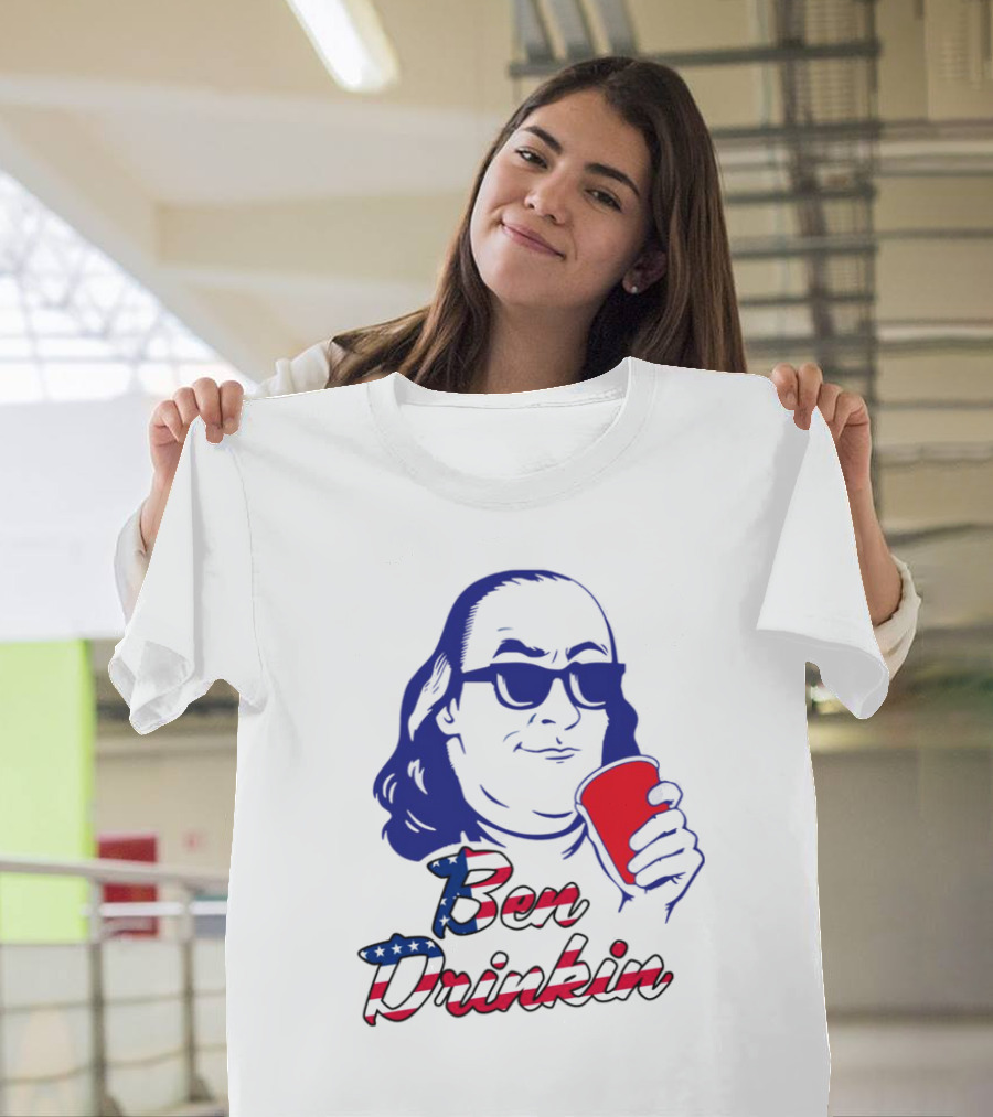 Ben Drankin Patriotic 4th of July Celebration with American Flag Colors T-Shirt