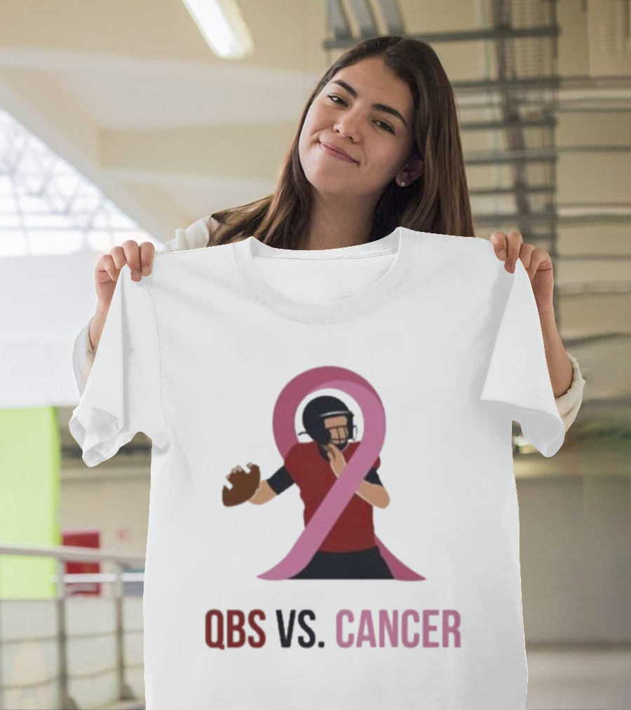 QBS VS CANCER Pink Ribbon Football Player T-Shirt