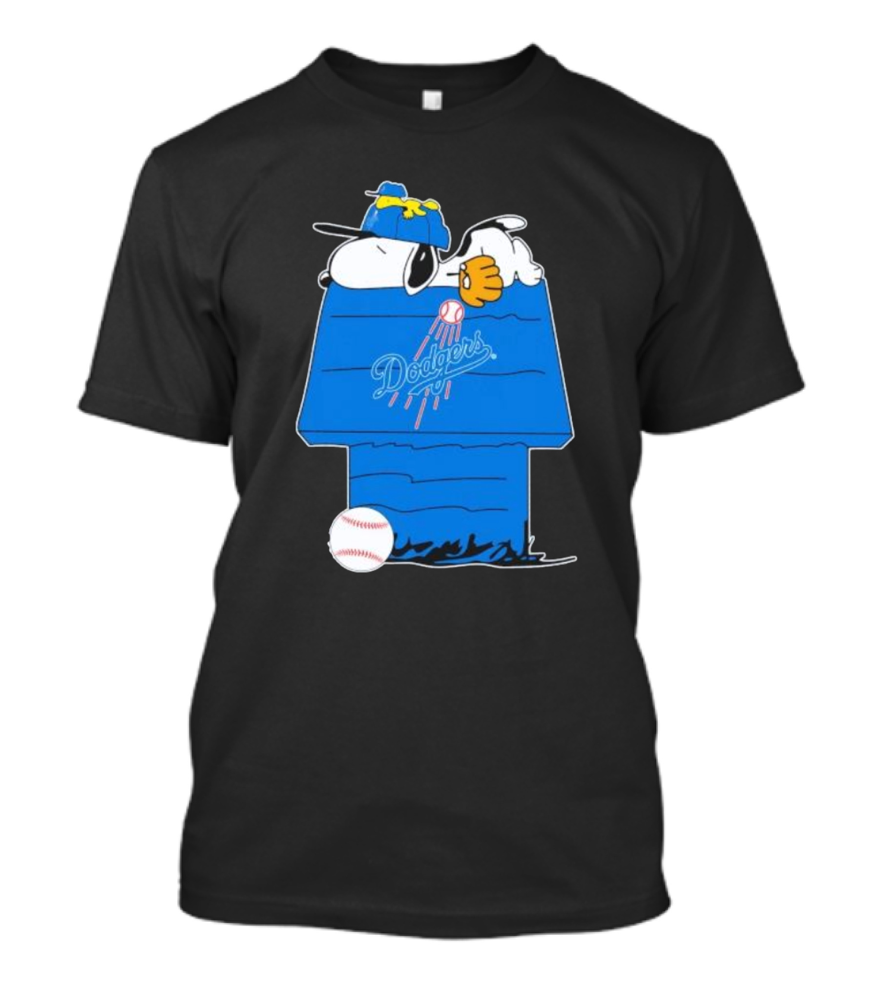Snoopy And Woodstock Sleeping On Los Angeles Dodgers Doghouse With Baseball T-Shirt