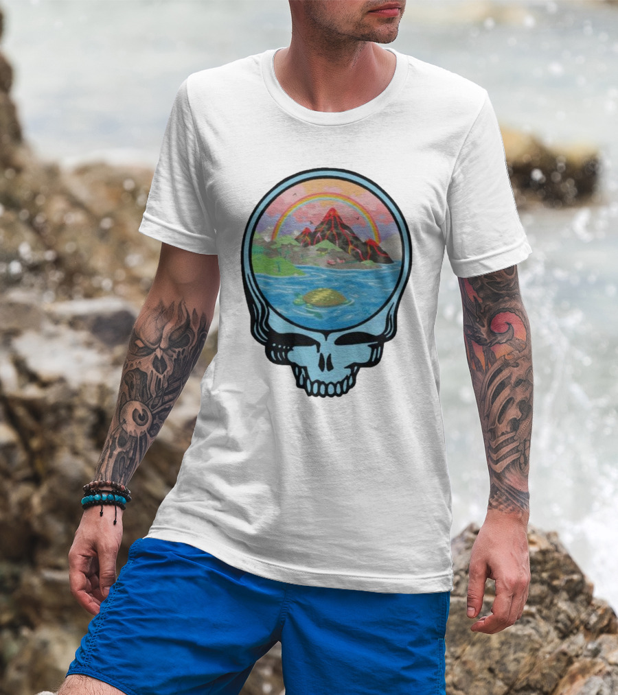 Grateful Dead Aloha Earth Day Volcano Skull Rainbow Turtle T-Shirt