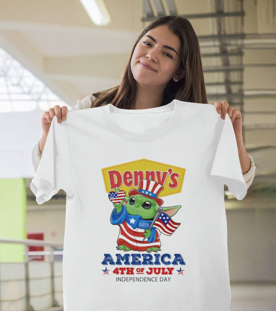 Denny’s Baby Yoda America 4th of July Independence Day T-Shirt