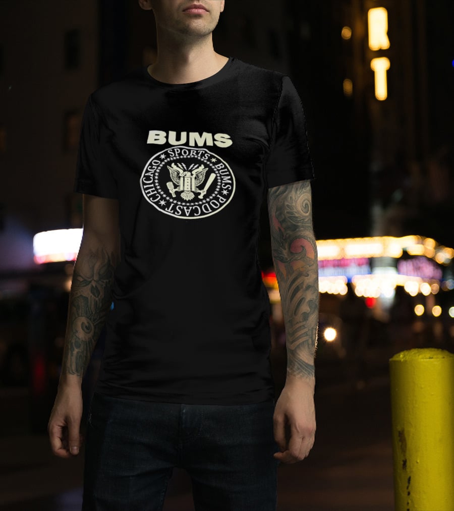 Bums Sports Bums Podcast Chicago Eagle Seal Baseball Mic Bat T-Shirt