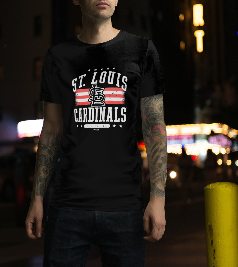 St. Louis Cardinals Americana Big And Tall Stars And Stripes Logo With St. Louis MO T-Shirt