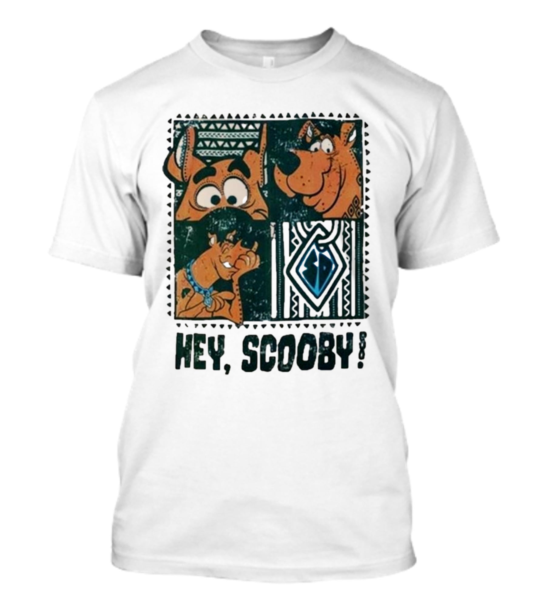 Scooby Doo Hey Scooby With Geometric Patterns And Scooby-Doo Facials T-Shirt