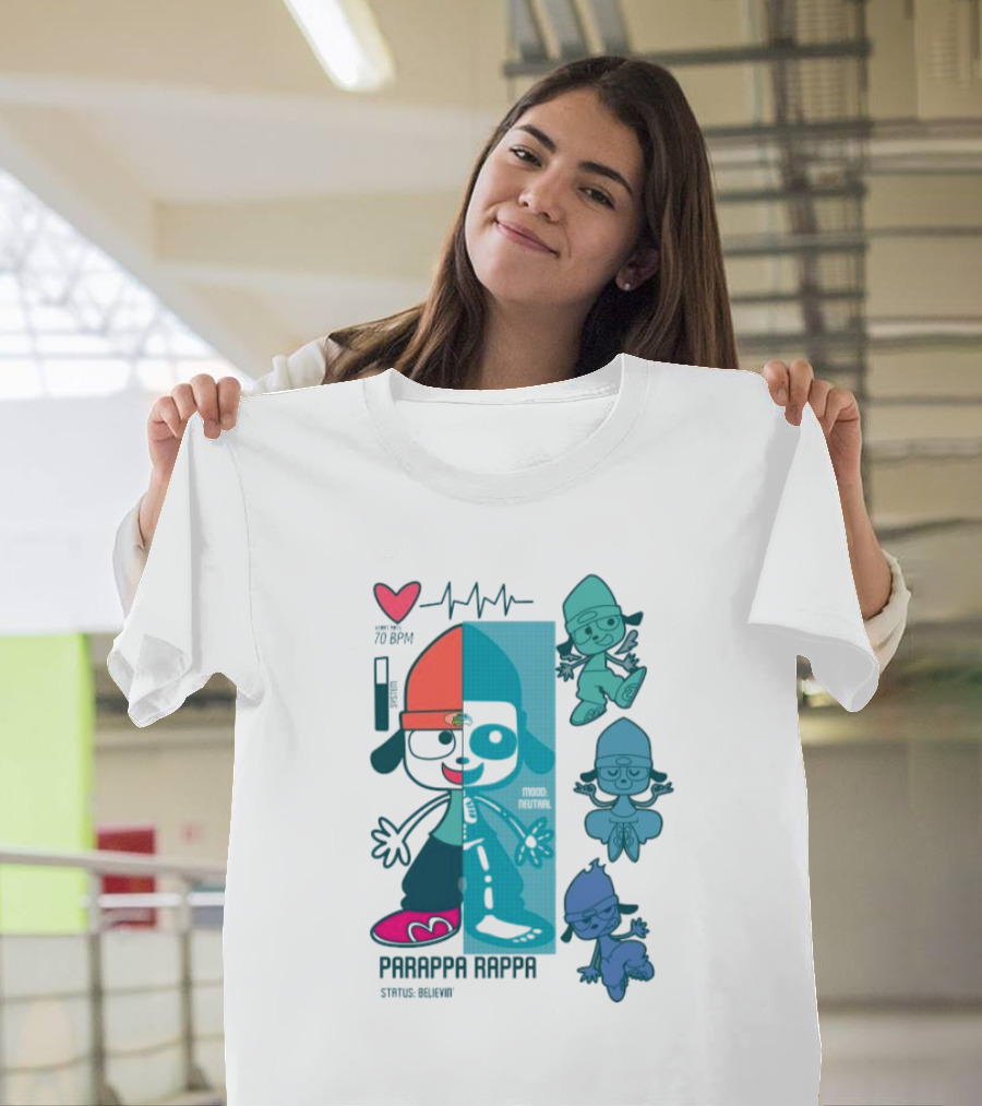 Parappa Rappa X-Ray Mood Neutral Status Believin Retro Video Game Character Graphics T-Shirt