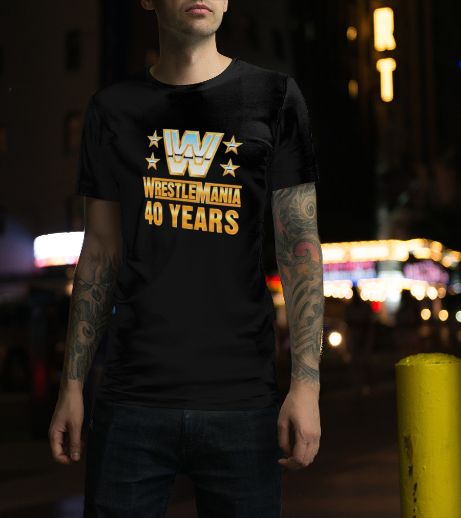 Wrestlemania 40 Years Retro Logo With Stars T-Shirt