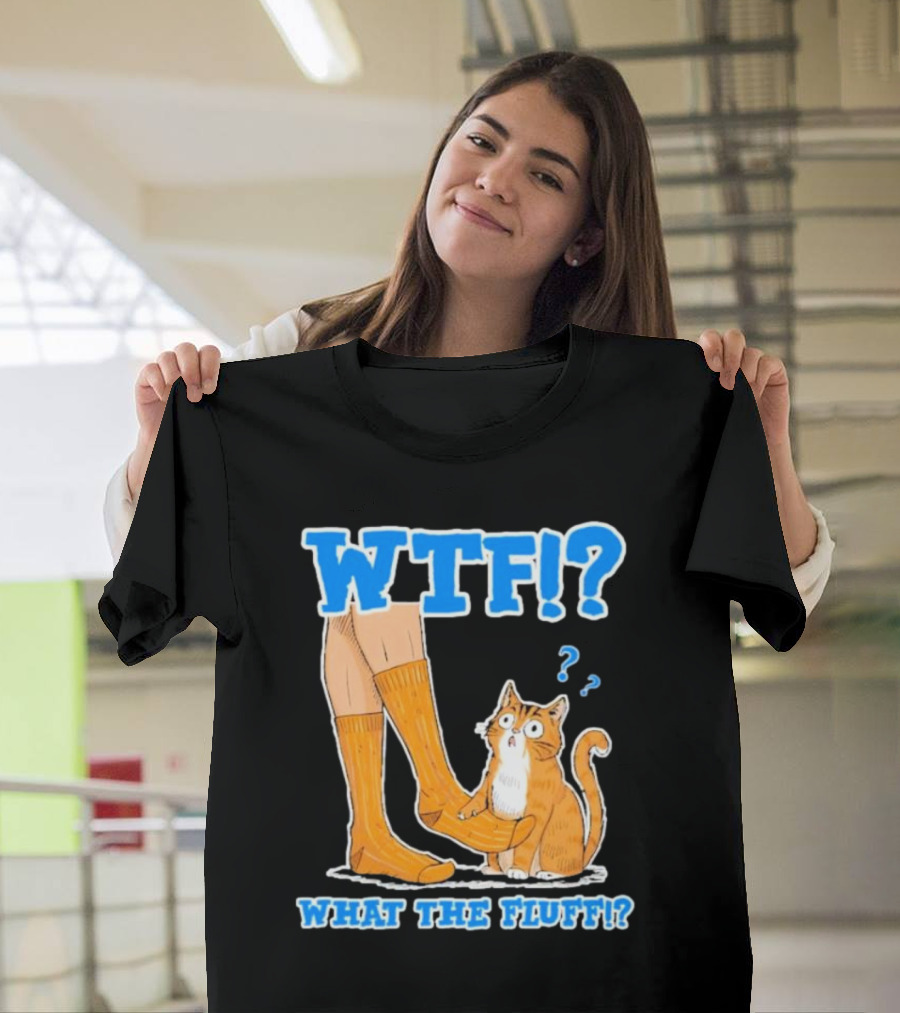 WTF What The Fluff Funny Cat Meme Confused Cat with Socks T-Shirt