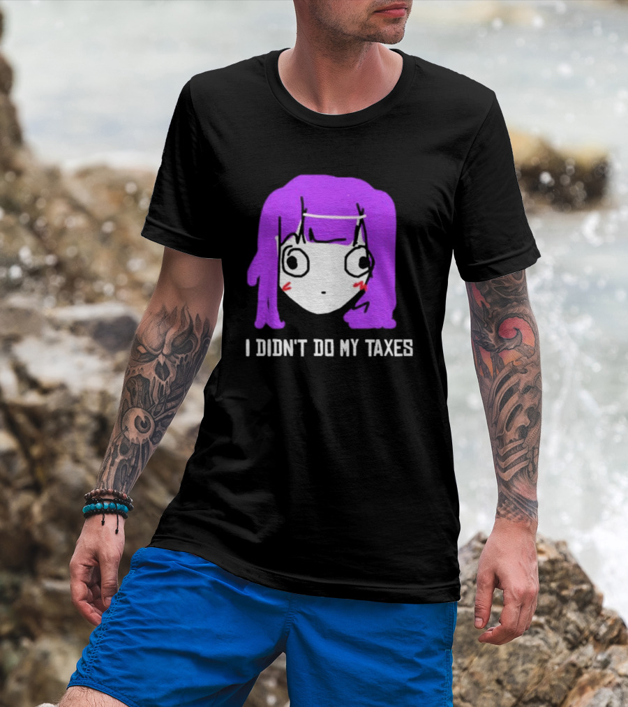 Jusagi Chan I Didn’t Do My Taxes Anime Style Purple Hair Sketch T-Shirt