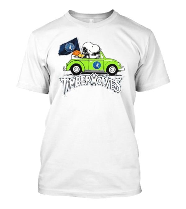 Minnesota Timberwolves Snoopy Forever Fan Driving Car With Timberwolves Flag T-Shirt