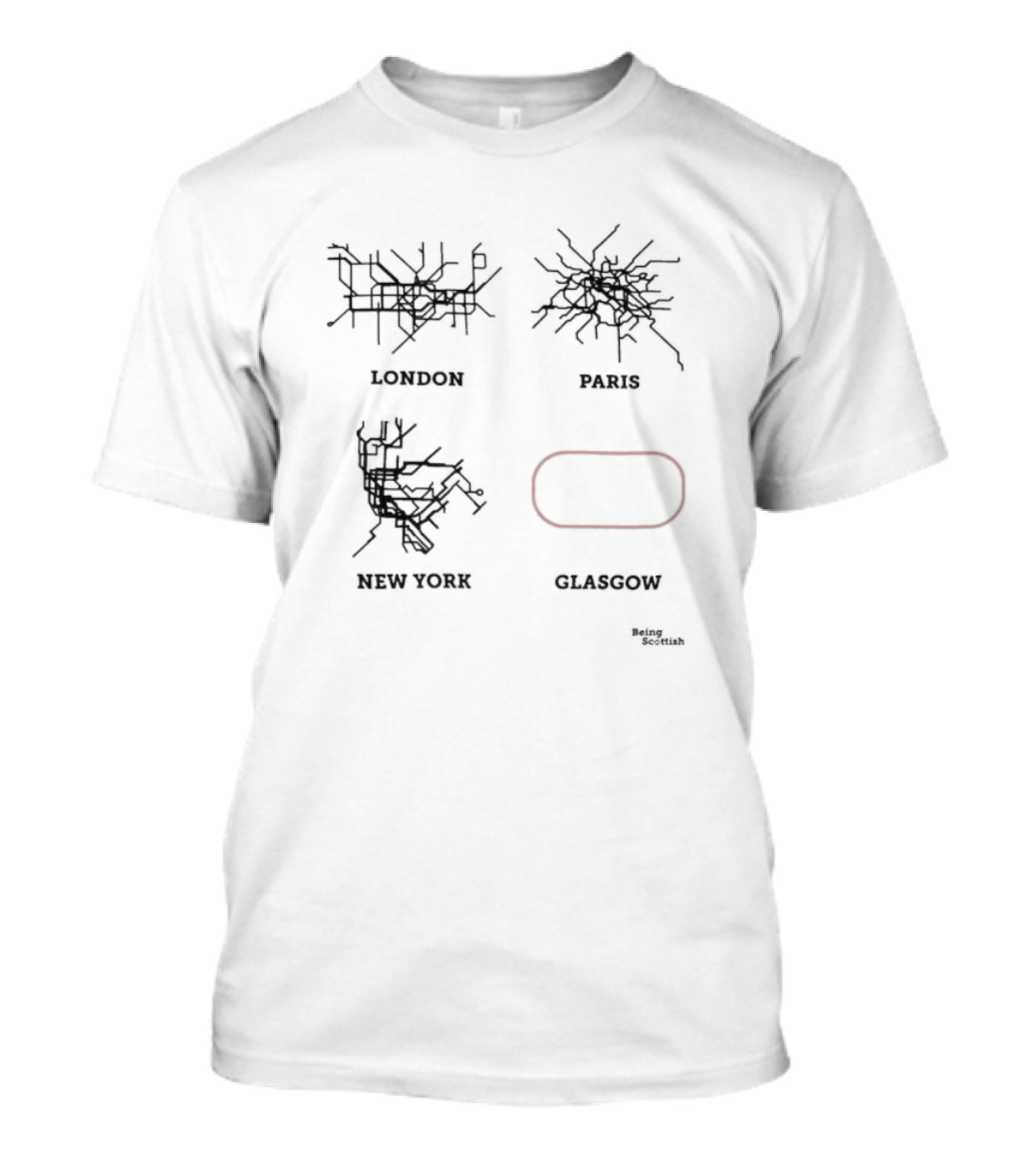 London Paris New York Subway Maps Glasgow Being Scottish T-Shirt