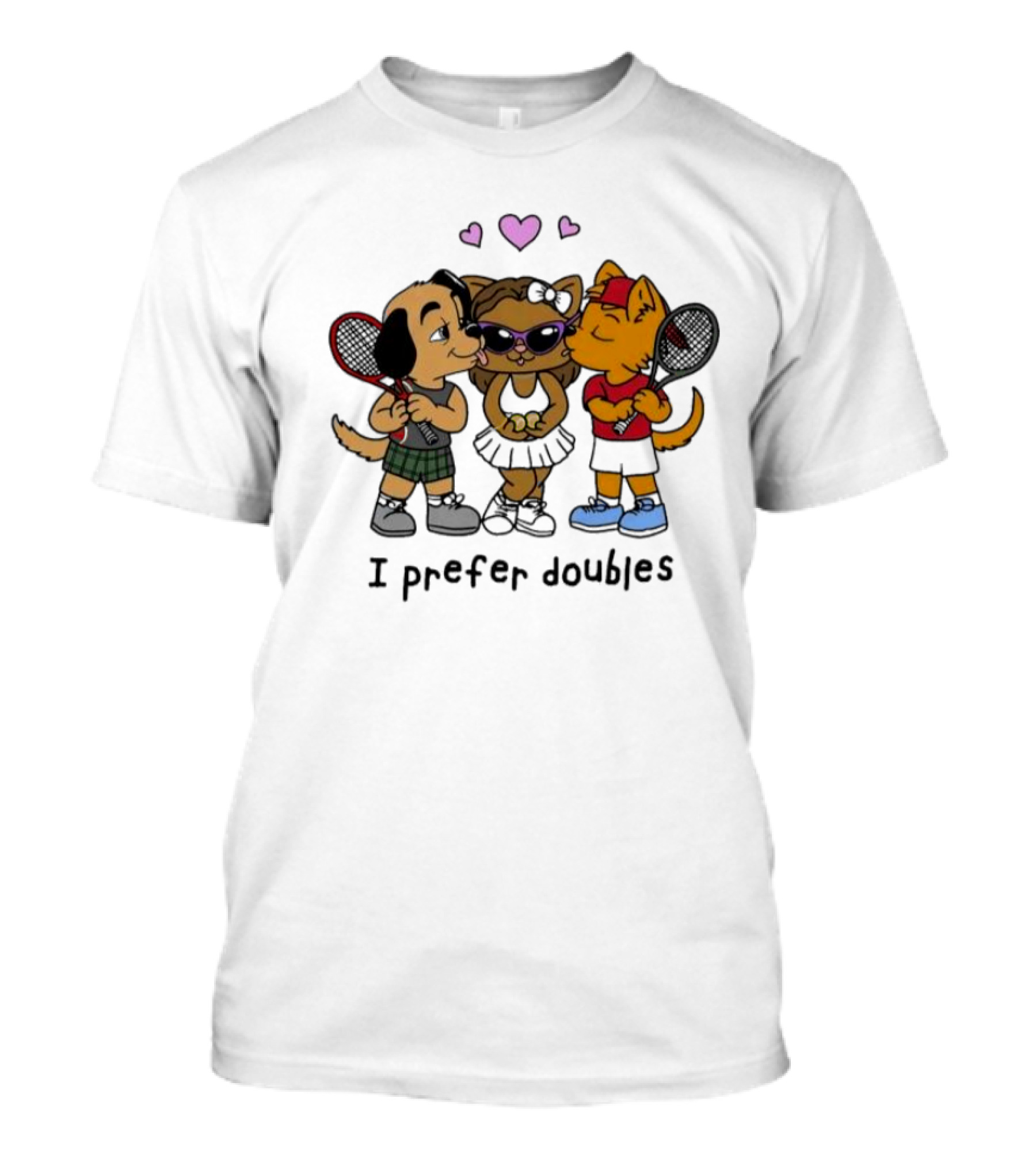 I Prefer Doubles Cute Animals With Tennis Rackets And Hearts T-Shirt