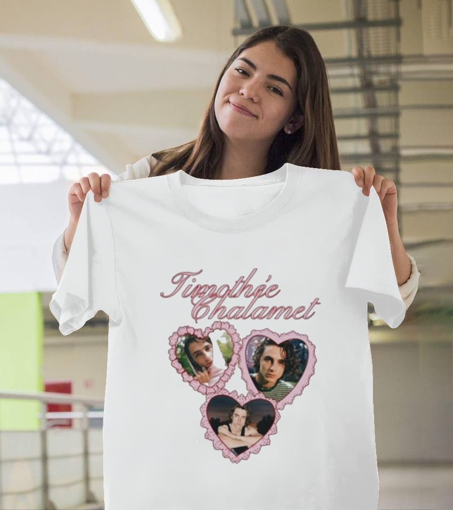 Timothée Chalamet Pink Heart Collage T-Shirt