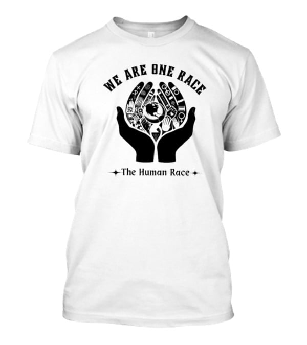 We Are One Race The Human Race Hands With Symbols And Earth T-Shirt