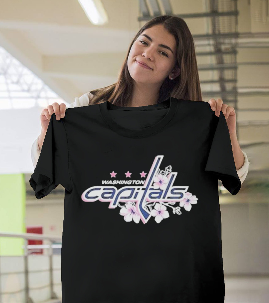 Washington Capitals Cherry Blossom Logo with Flowers and Stars T-Shirt