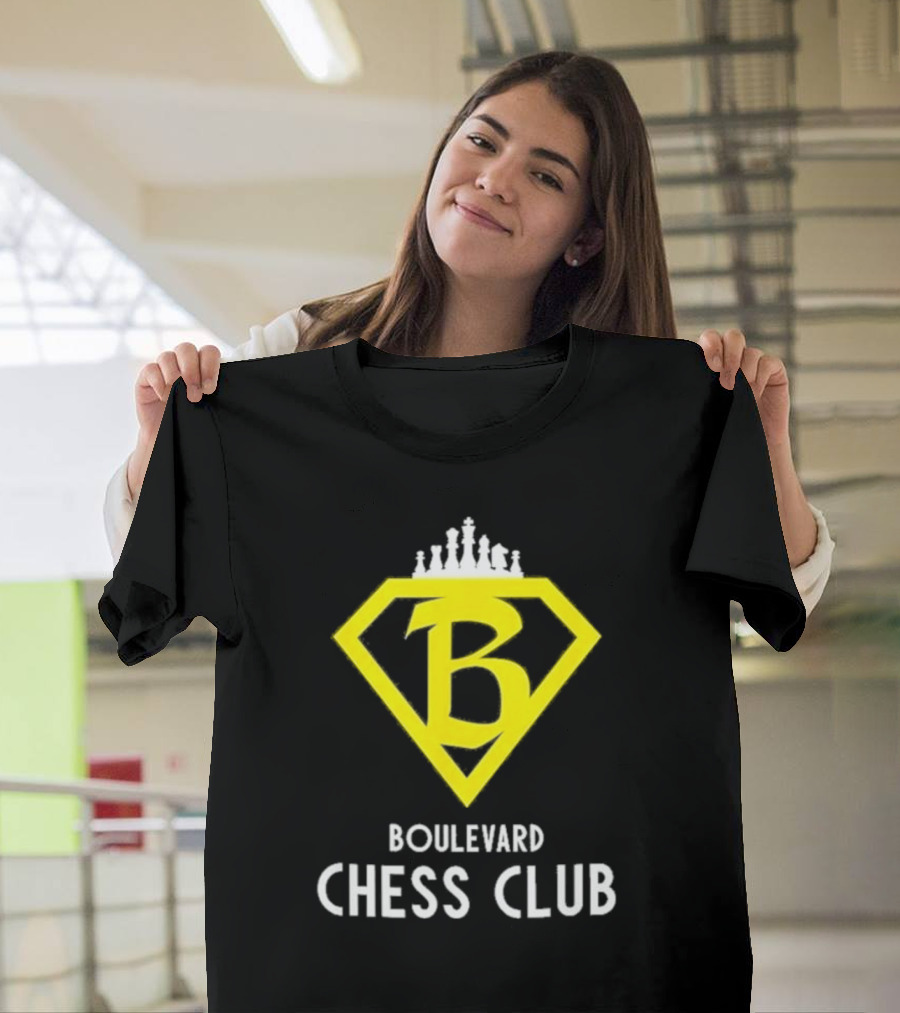 Boulevard Chess Club Logo With Yellow Diamond And Chess Pieces T-Shirt