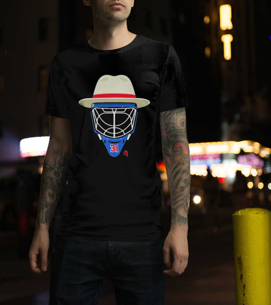 Broadway Goalie Mask Fedora Blue Number 31 T-Shirt