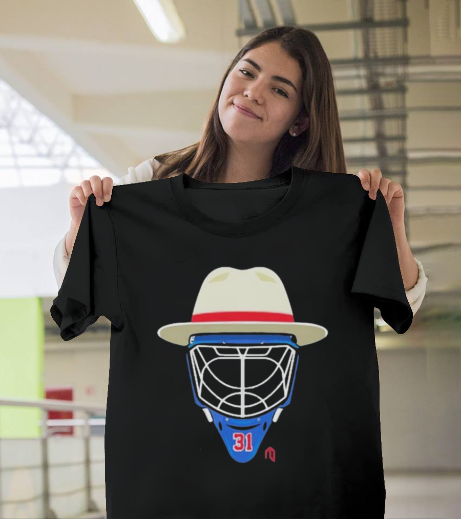 Broadway Goalie Mask Fedora Blue Number 31 T-Shirt