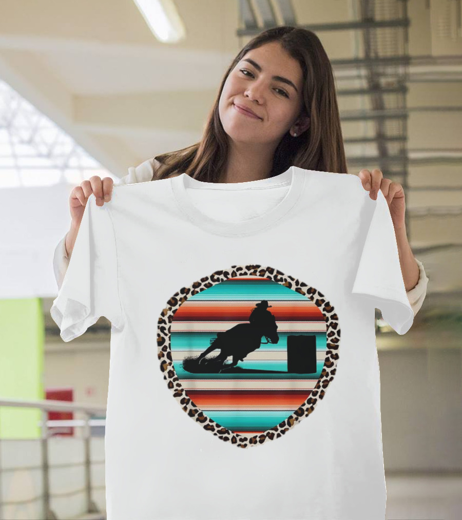Horse Barrel Racing Rodeo Cowgirl Serape Leopard T-Shirt