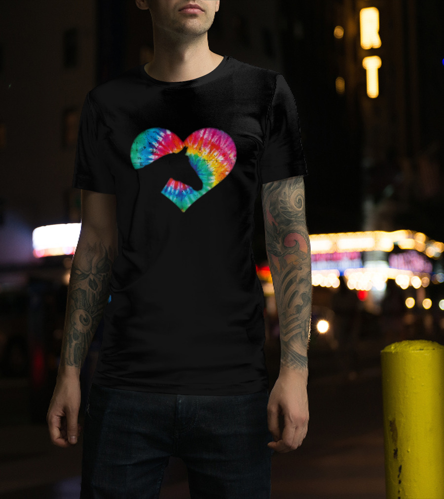 Horse Lover Tie-Dye Rainbow Heart T-Shirt
