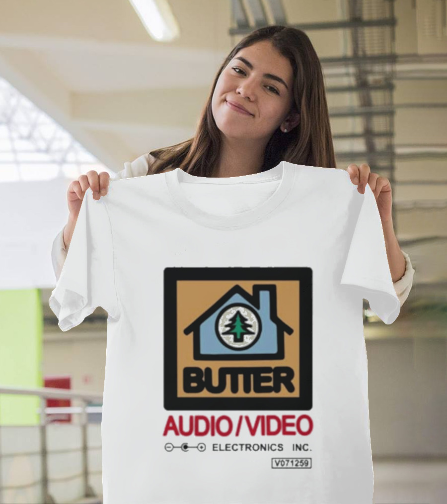Tommyinnit Wearing Butter Audio Video Electronics Inc. House Symbol with Tree T-Shirt