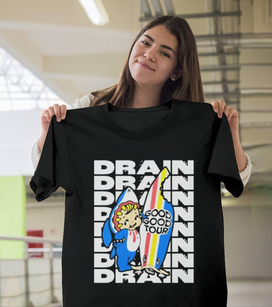 Drain Good Good Tour Rainbow Shark Surfboard Kid T-Shirt
