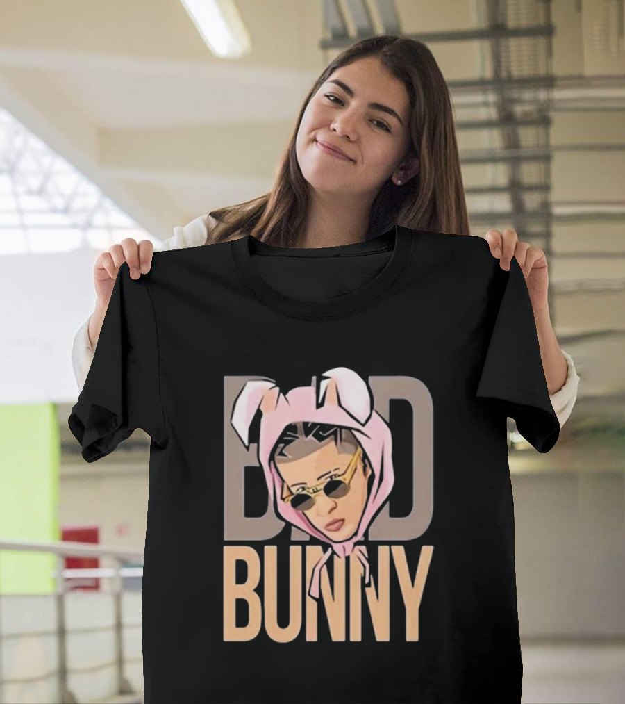 BAD BUNNY Essential Pink Bunny Hoodie Sunglasses T-Shirt