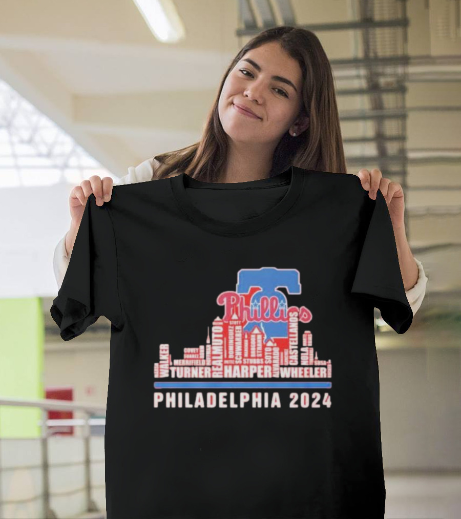 Philadelphia Phillies Harper Wheeler Skyline Players Name Philadelphia T-Shirt