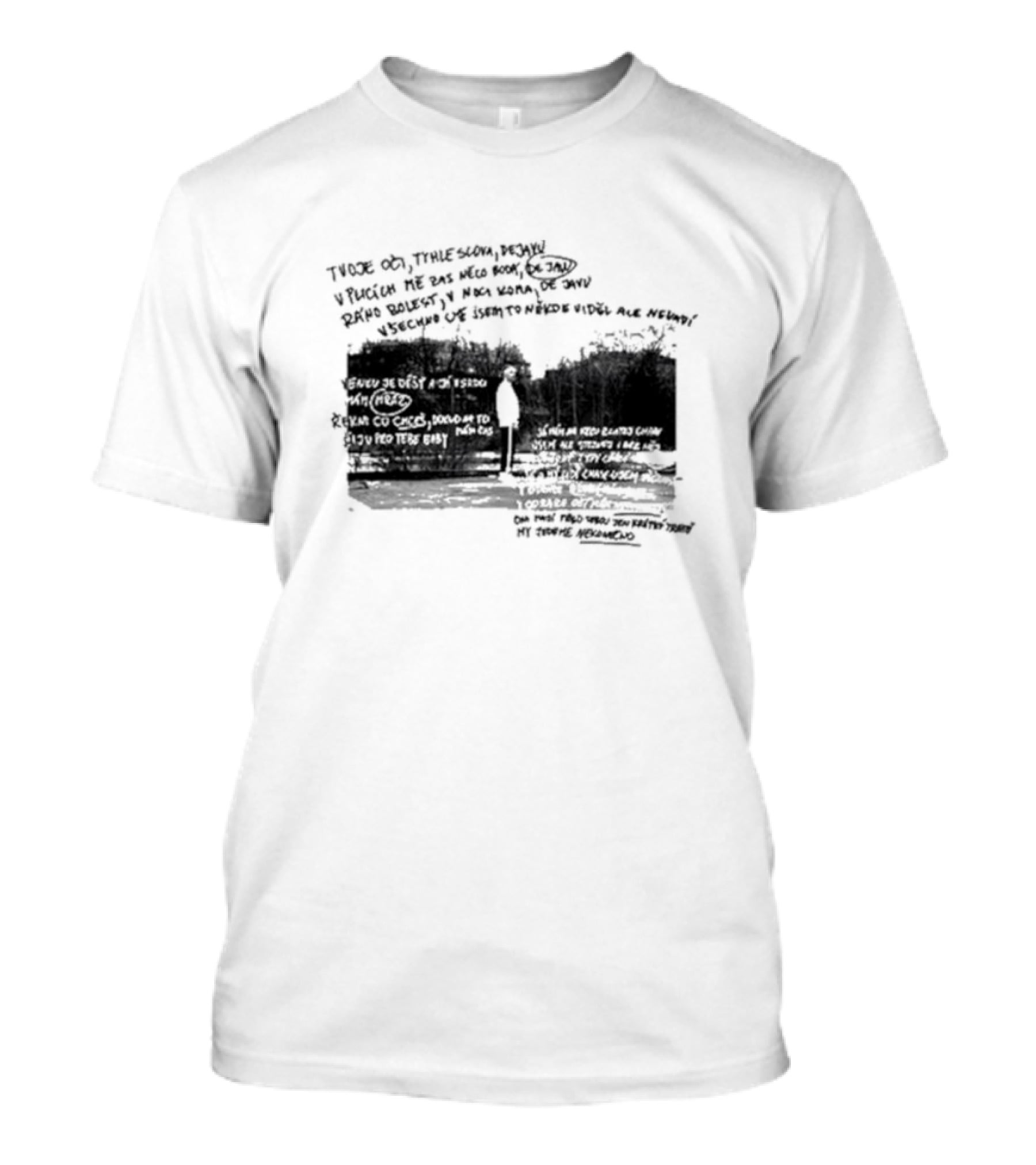 Viktor Sheen Černobílej Svět Text Illustration With Trees And Figure T-Shirt