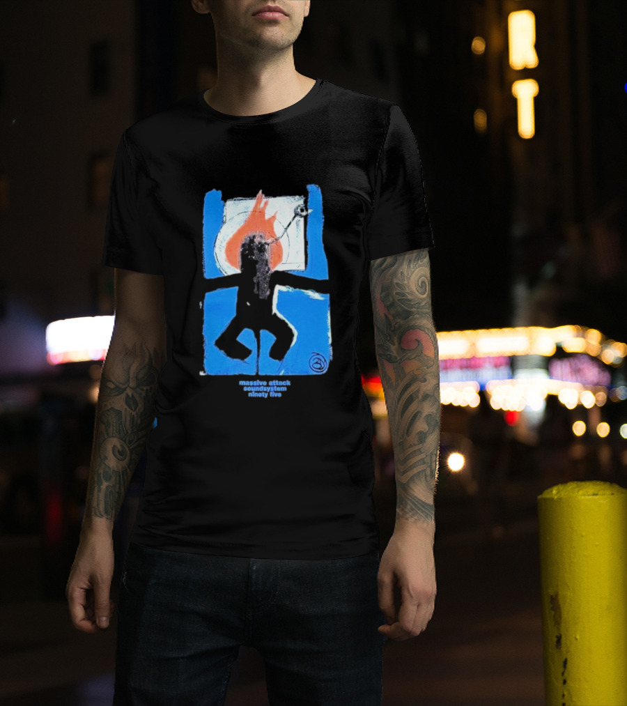 Massive Attack Soundsystem Ninety Five Fire Silhouette Blue Frame T-Shirt