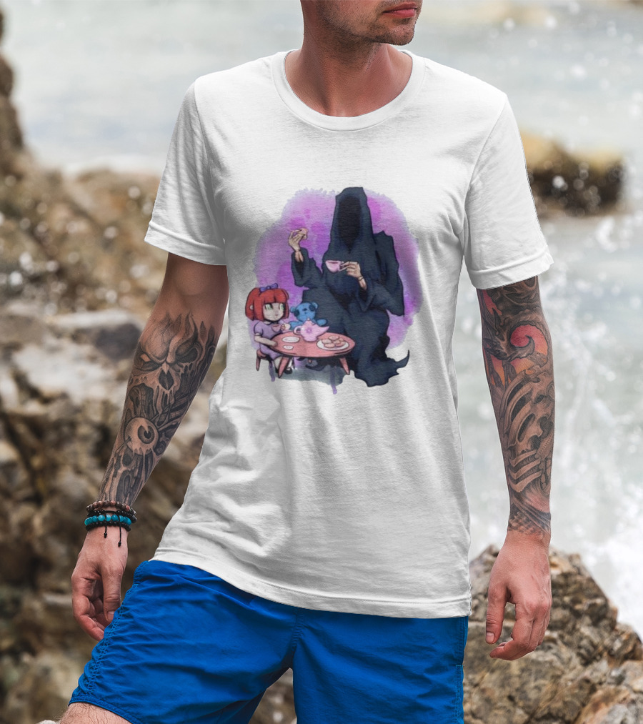 Tea Party With Grim Reaper And Little Girl T-Shirt