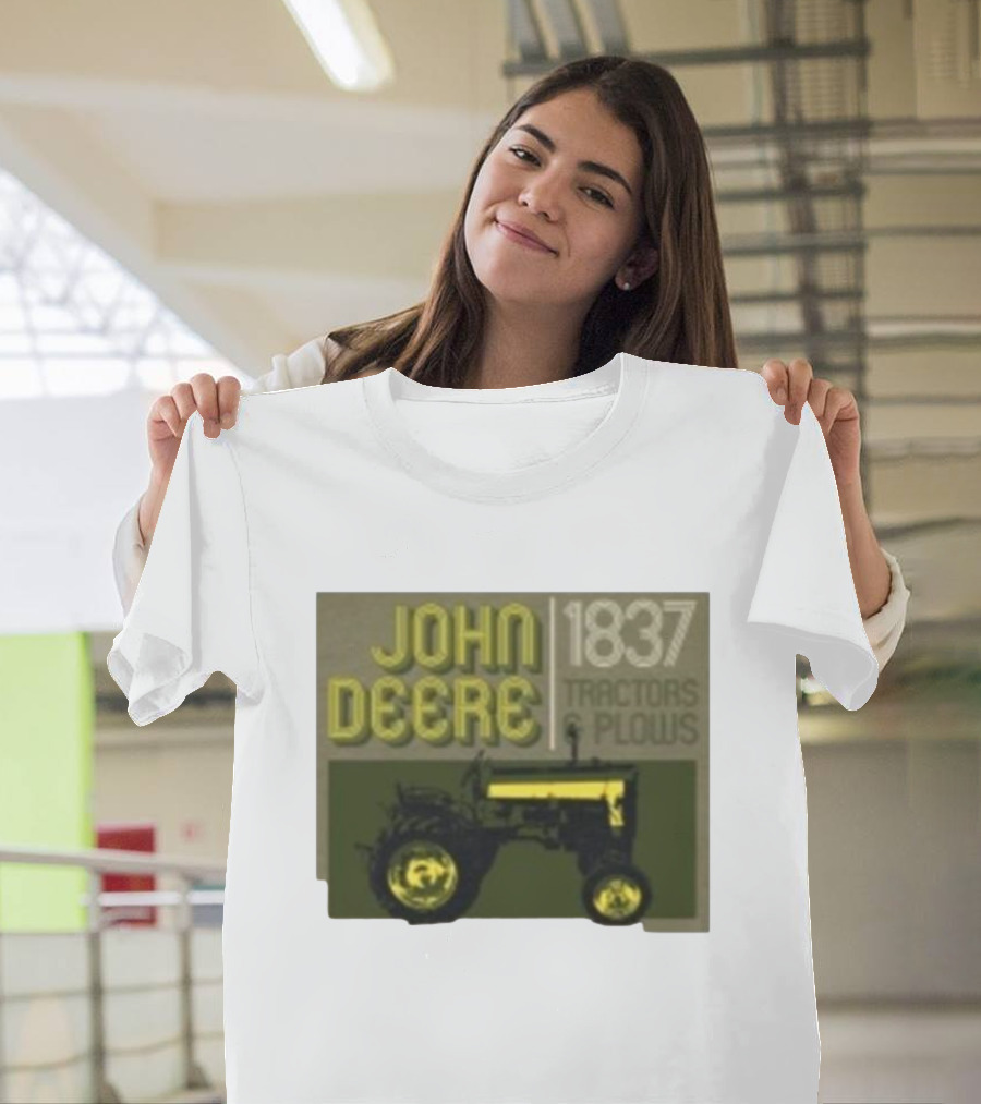 John Deere 1837 Tractors Plows Vintage Logo with Green Tractor Iconic T-Shirt
