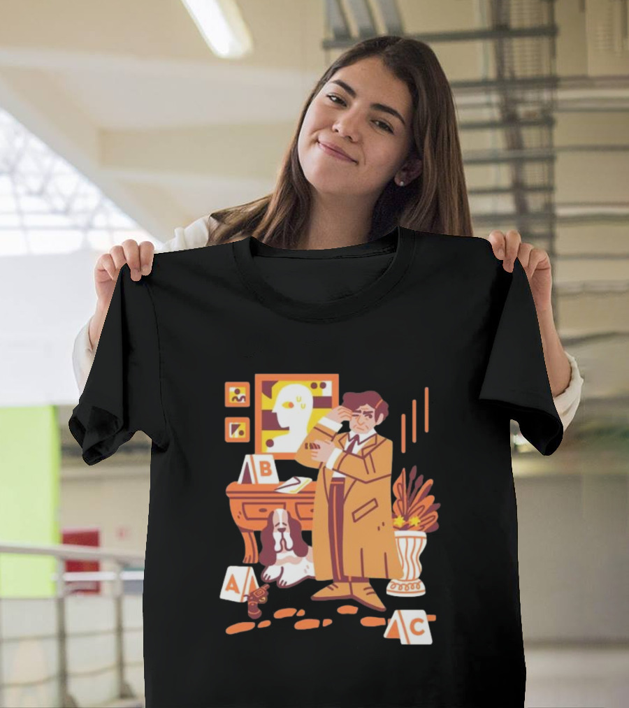 Just One More Thing Columbo Detective Classic Scene with Dog and ABC Cards T-Shirt