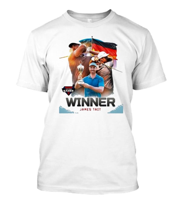 Long Drive Games Winner James Tait With Trophy And German Flag Background T-Shirt