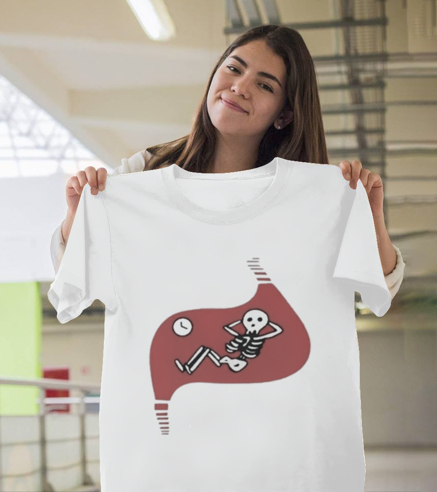 Falins Stomach Skeleton Relaxing Inside Red Shape T-Shirt
