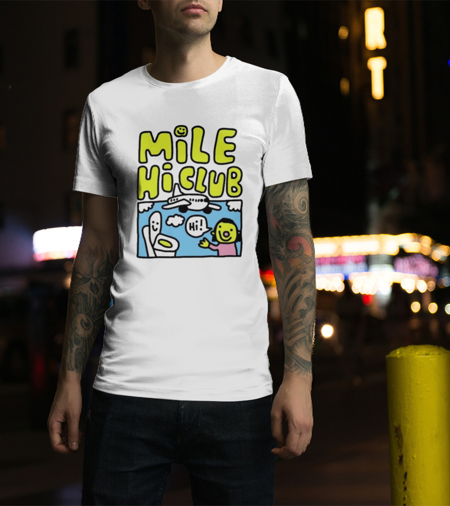 Mile Hi Club Airplane Bathroom Cartoon Hi Smiley Face T-Shirt