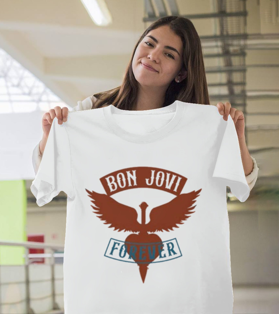 Bon Jovi Forever Winged Heart Patch Steel T-Shirt