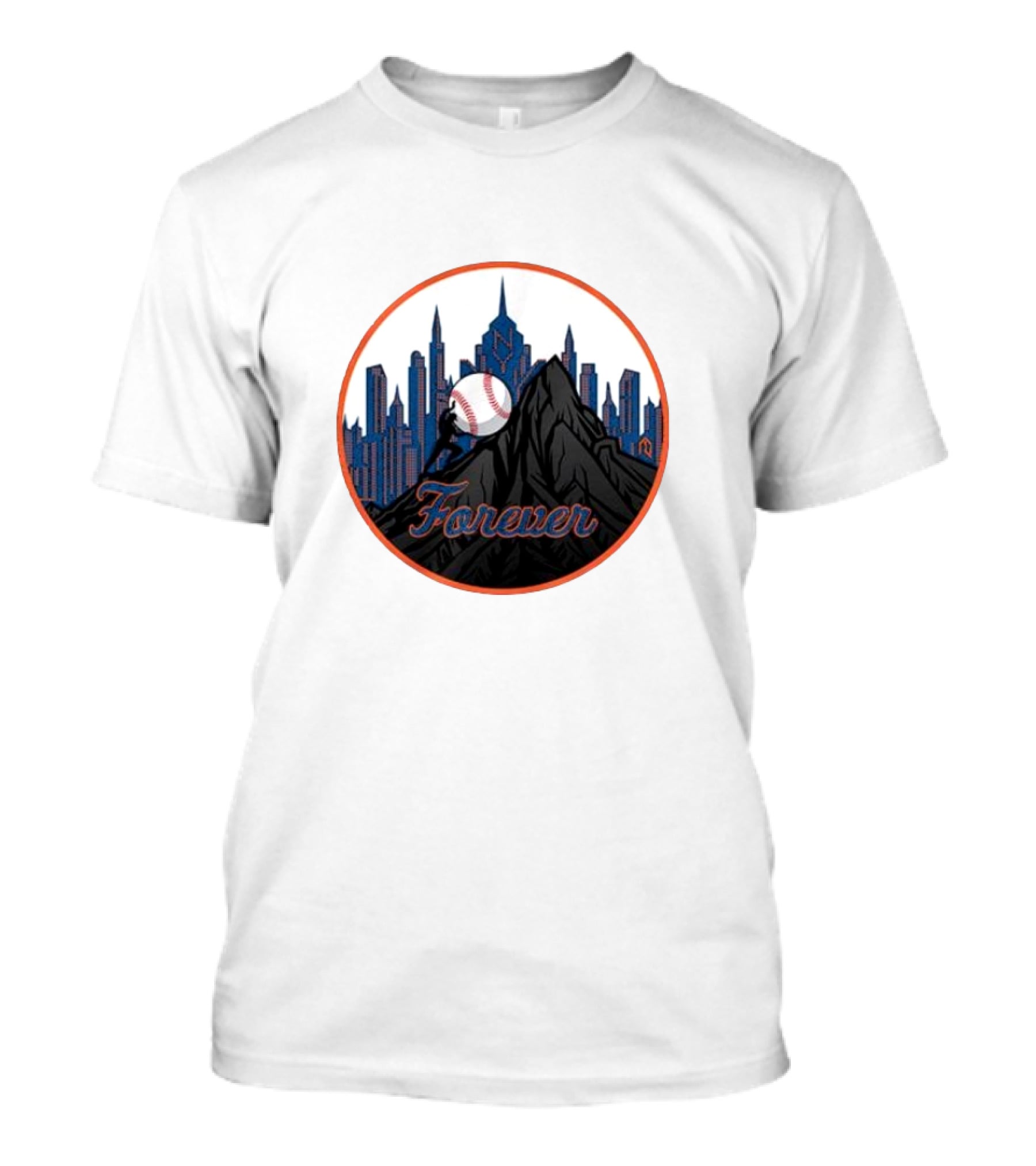 New York Met Fan Forever Skyline Baseball Statue T-Shirt