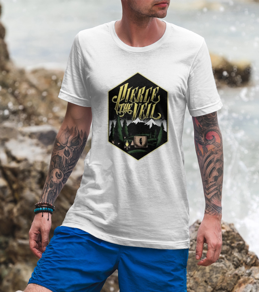 Pierce The Veil Mountain Tent Campfire Forest Scene T-Shirt