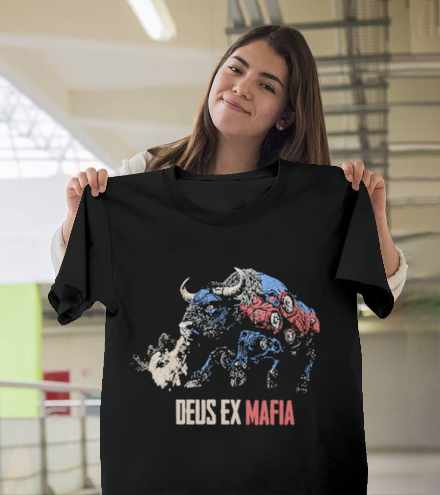 Deus Ex Mafia Volume 15 5 Stylized Bison Graphic With Steam And Mechanical Features T-Shirt