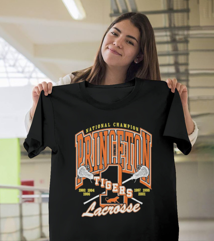 Princeton Tigers National Champion Lacrosse 6x NCAA Division I Champions 1982-2001 T-Shirt