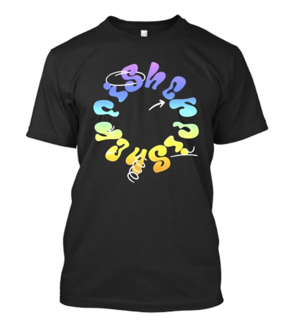 Fisher Black Rainbow Trippy Spiral Typography T-Shirt