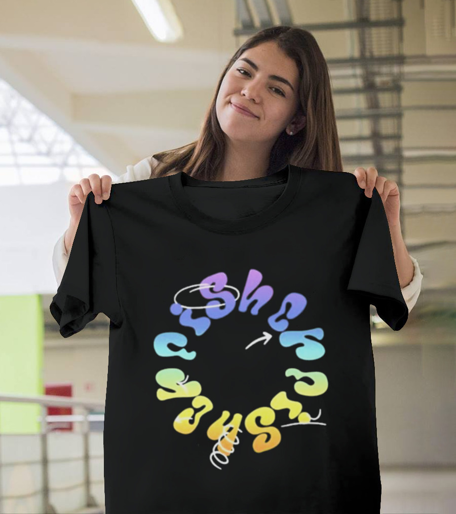 Fisher Black Rainbow Trippy Spiral Typography T-Shirt