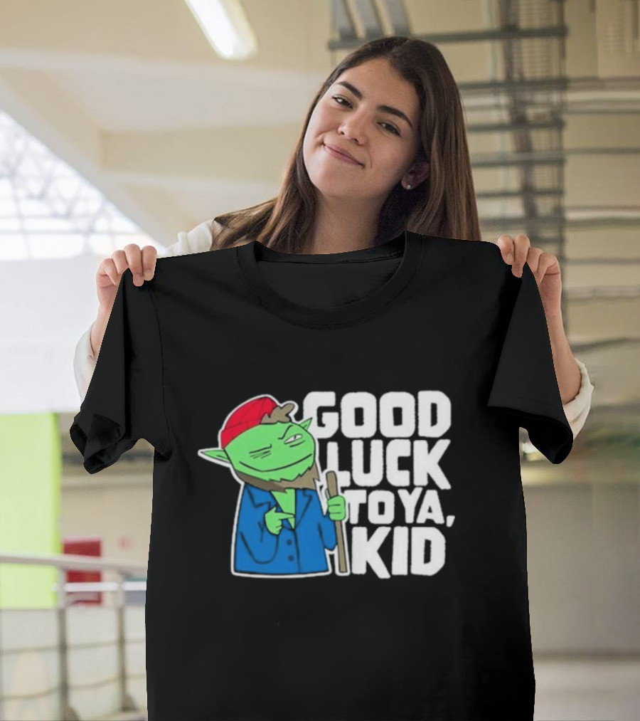 Good Luck To Ya Kid Green Character With Red Hat And Stick T-Shirt