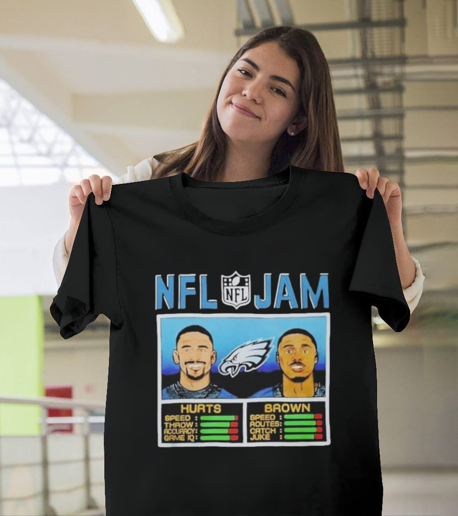 NFL Jam Hurts Brown Philadelphia Eagles Speed Accuracy Ratings T-Shirt